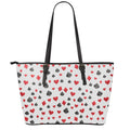 Red And Black Playing Card Suits Print Leather Tote Bag With Zipper