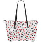 Red And Black Playing Card Suits Print Leather Tote Bag