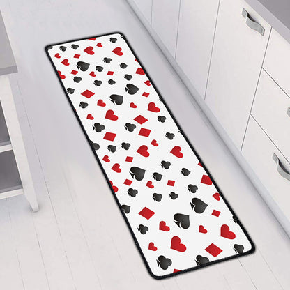 Red And Black Playing Card Suits Print Long Kitchen Mat