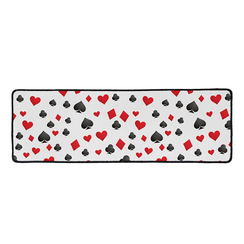Red And Black Playing Card Suits Print Long Kitchen Mat