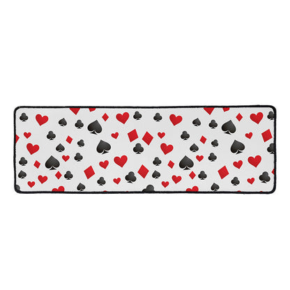 Red And Black Playing Card Suits Print Long Kitchen Mat