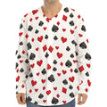 Red And Black Playing Card Suits Print Long Sleeve Baseball Jersey