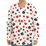 Red And Black Playing Card Suits Print Long Sleeve Baseball Jersey