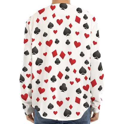 Red And Black Playing Card Suits Print Long Sleeve Baseball Jersey