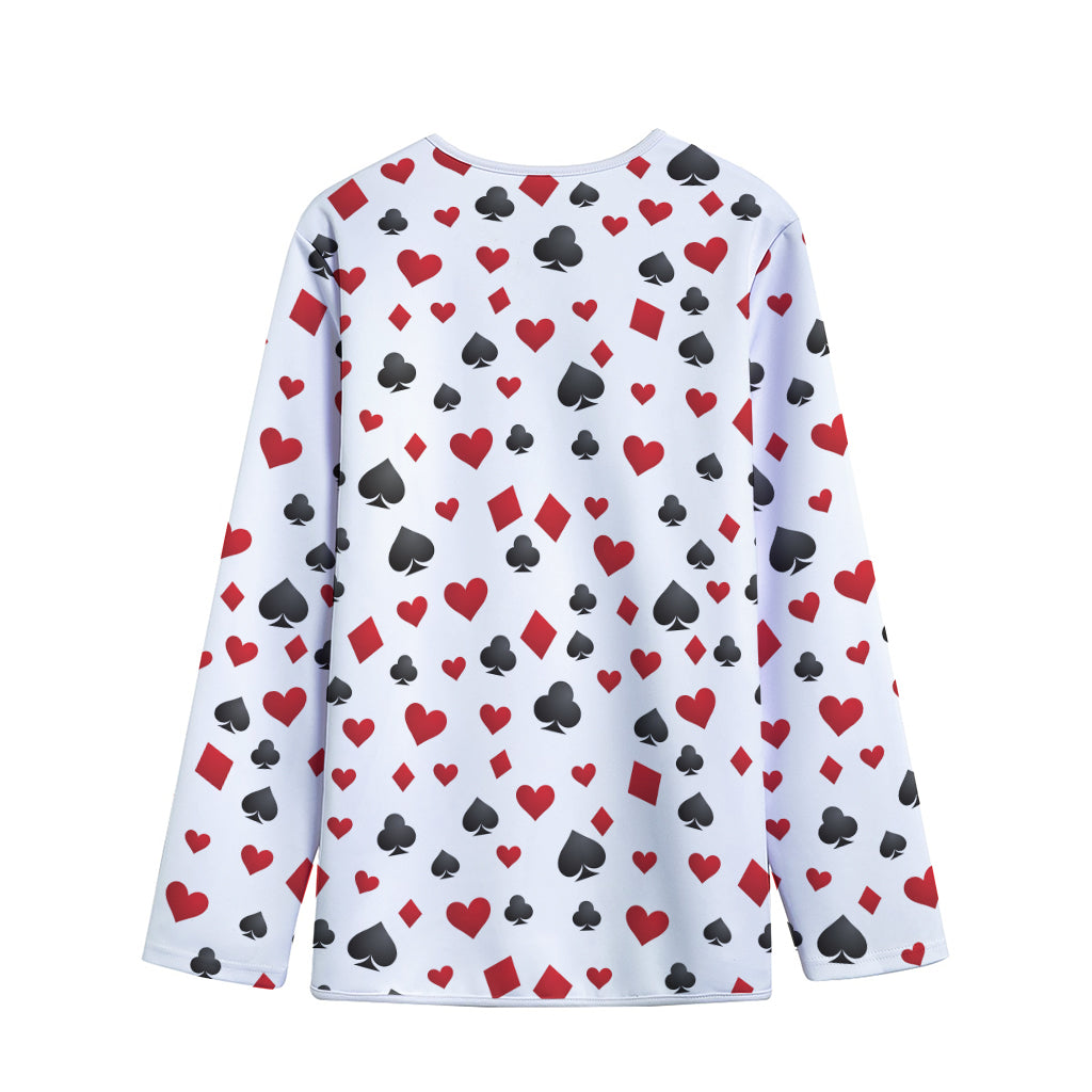 Red And Black Playing Card Suits Print Long Sleeve Short Coat