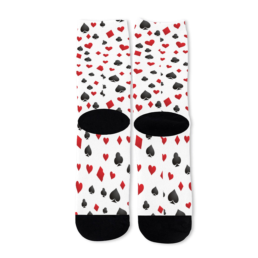 Red And Black Playing Card Suits Print Long Socks