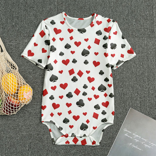 Red And Black Playing Card Suits Print Men's Bodysuit