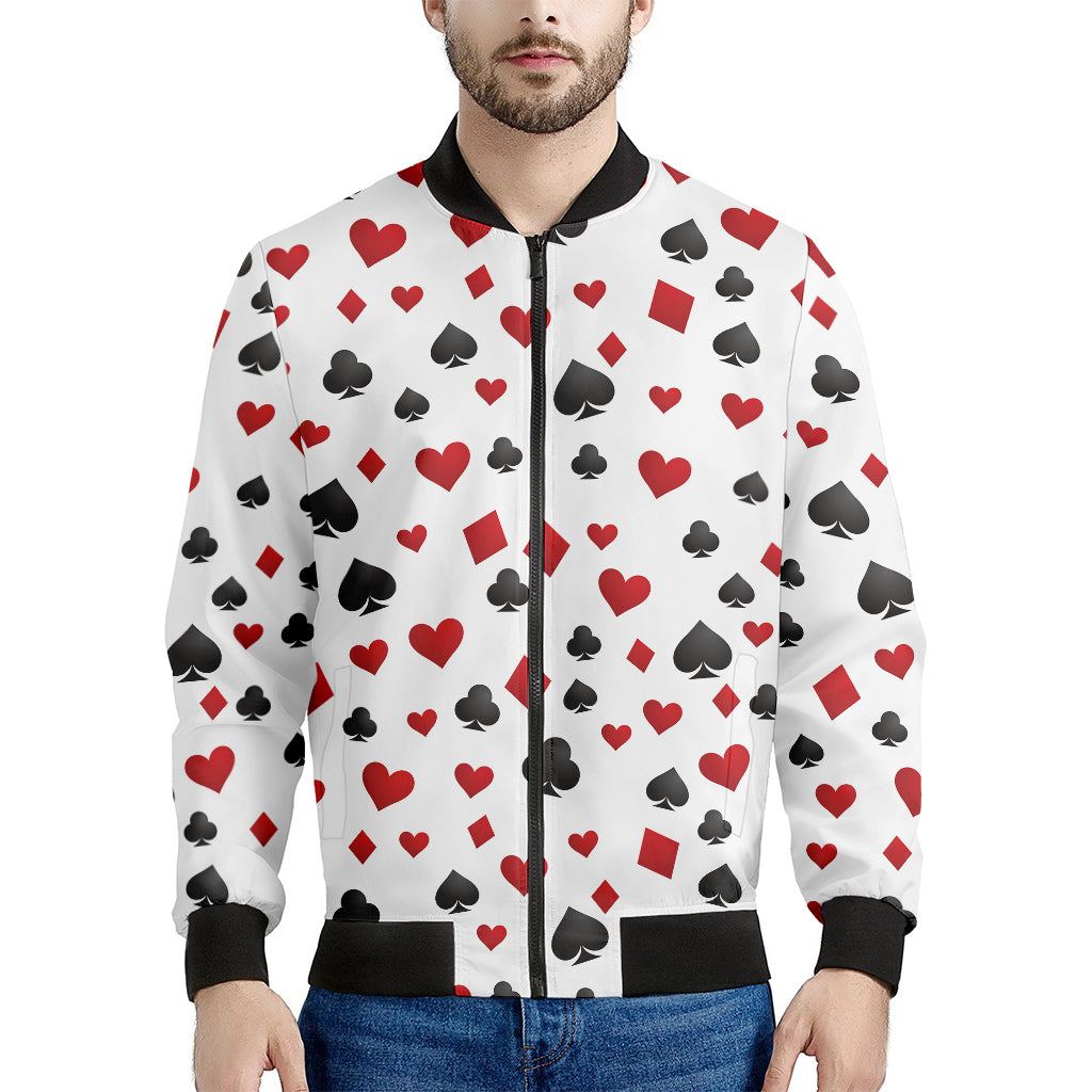 Red And Black Playing Card Suits Print Men's Bomber Jacket