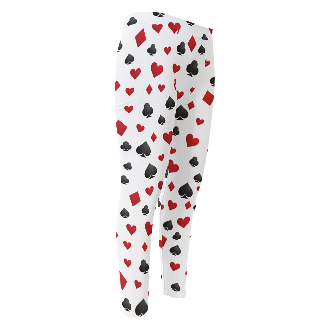 Red And Black Playing Card Suits Print Men's Compression Pants