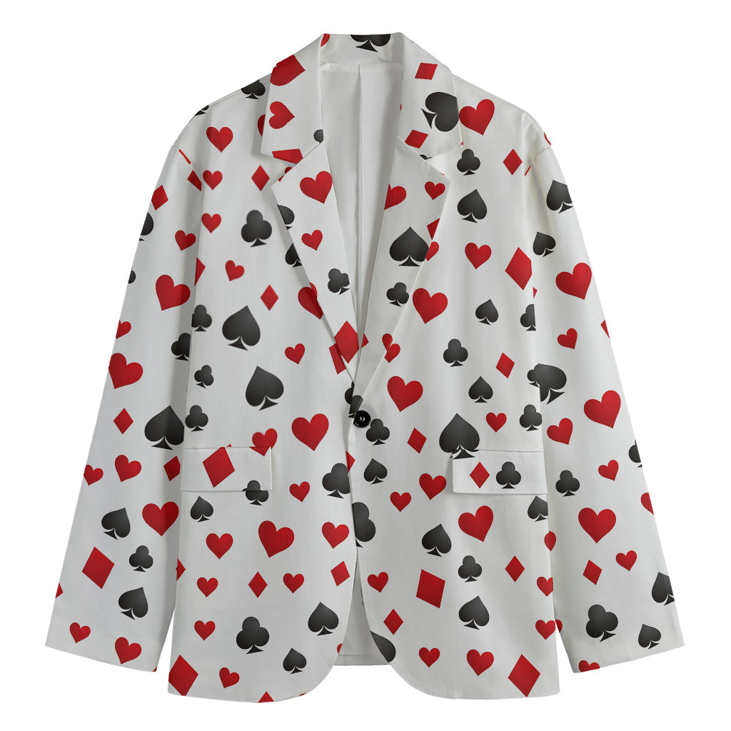 Red And Black Playing Card Suits Print Men's Cotton Blazer