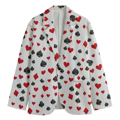 Red And Black Playing Card Suits Print Men's Cotton Blazer