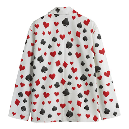 Red And Black Playing Card Suits Print Men's Cotton Blazer