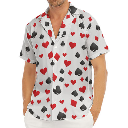Red And Black Playing Card Suits Print Men's Deep V-Neck Shirt