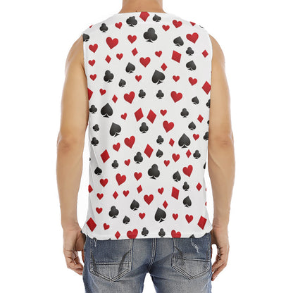 Red And Black Playing Card Suits Print Men's Fitness Tank Top