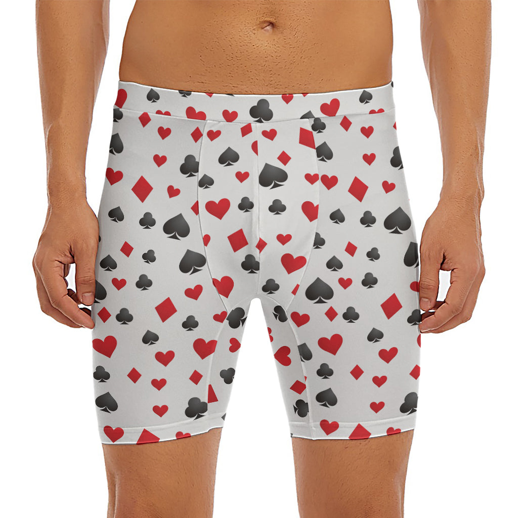 Red And Black Playing Card Suits Print Men's Long Boxer Briefs