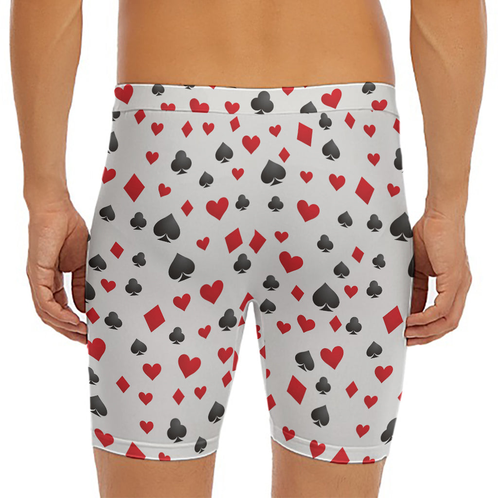 Red And Black Playing Card Suits Print Men's Long Boxer Briefs