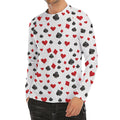 Red And Black Playing Card Suits Print Men's Long Sleeve Rash Guard