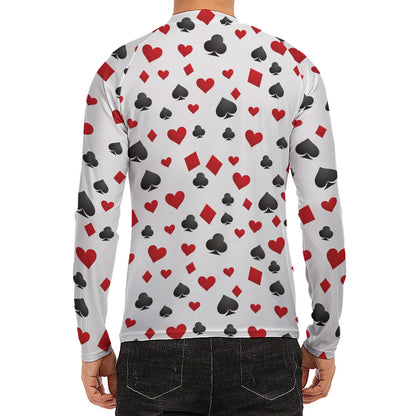 Red And Black Playing Card Suits Print Men's Long Sleeve Rash Guard