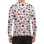 Red And Black Playing Card Suits Print Men's Long Sleeve Rash Guard