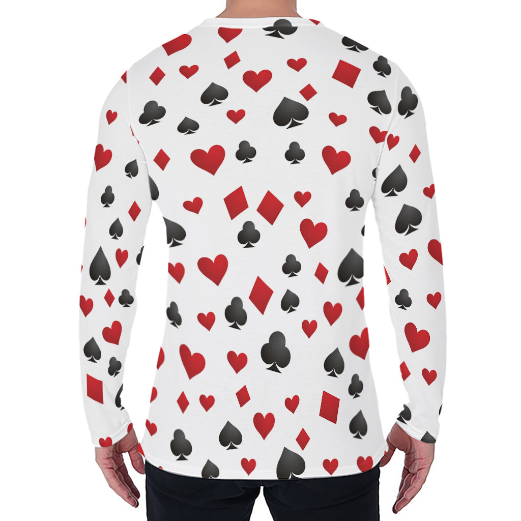 Red And Black Playing Card Suits Print Men's Long Sleeve T-Shirt