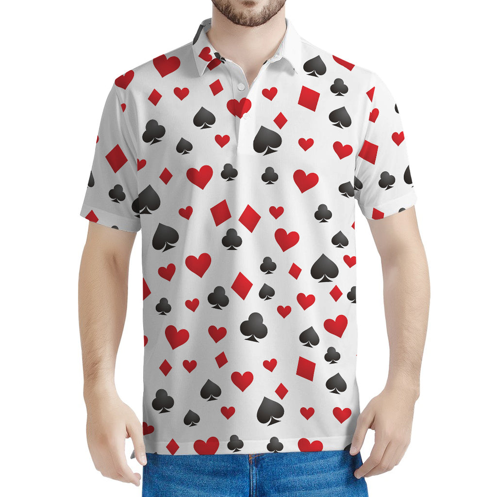 Red And Black Playing Card Suits Print Men's Polo Shirt