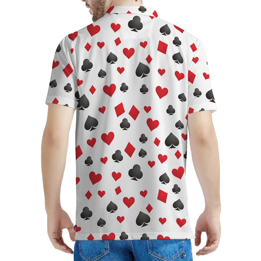 Red And Black Playing Card Suits Print Men's Polo Shirt