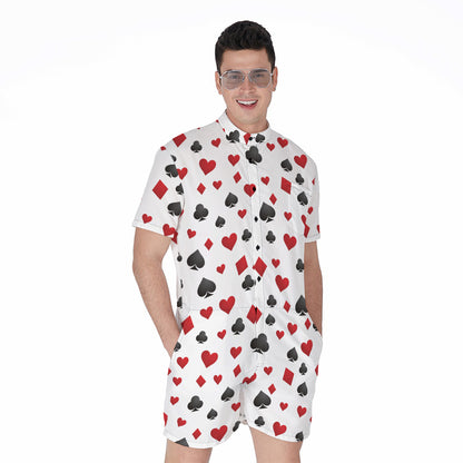 Red And Black Playing Card Suits Print Men's Rompers