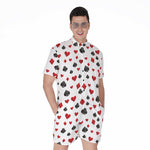 Red And Black Playing Card Suits Print Men's Rompers