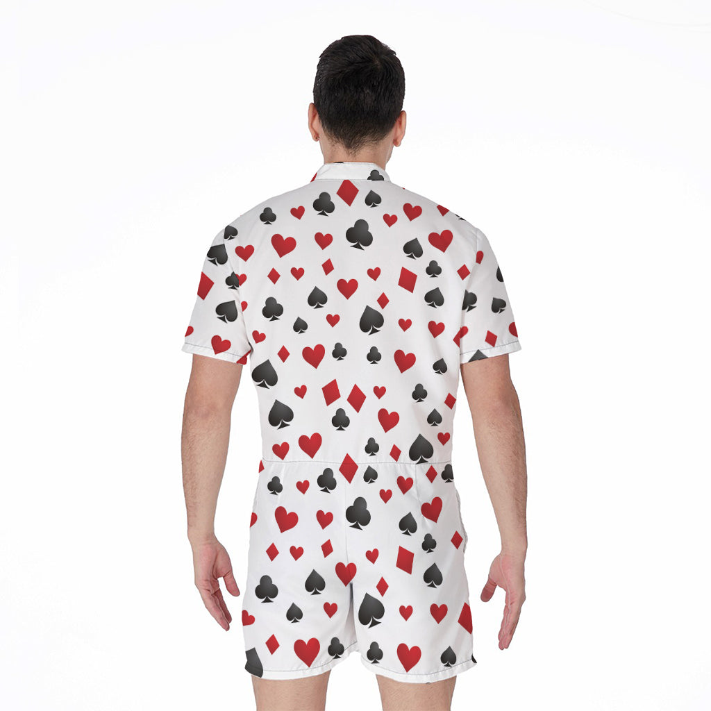 Red And Black Playing Card Suits Print Men's Rompers