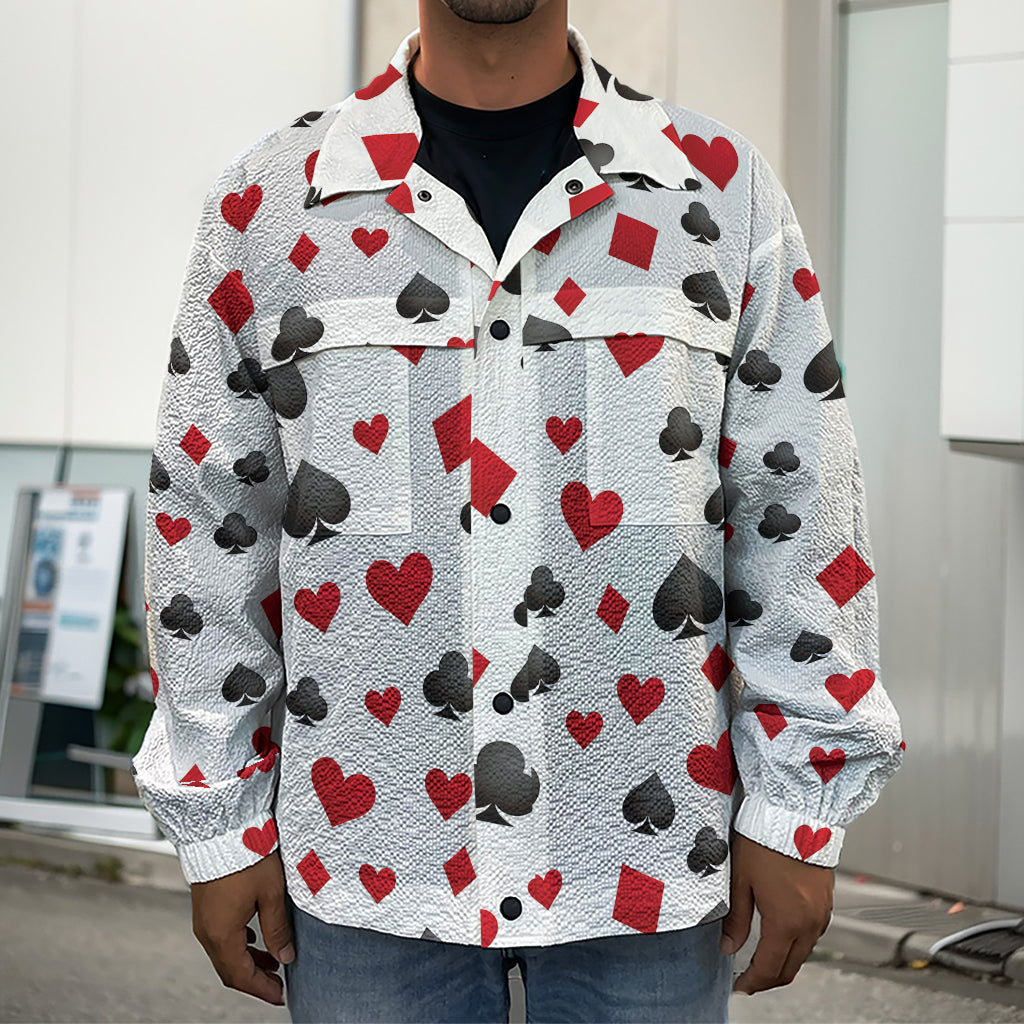 Red And Black Playing Card Suits Print Men's Shirt Jacket