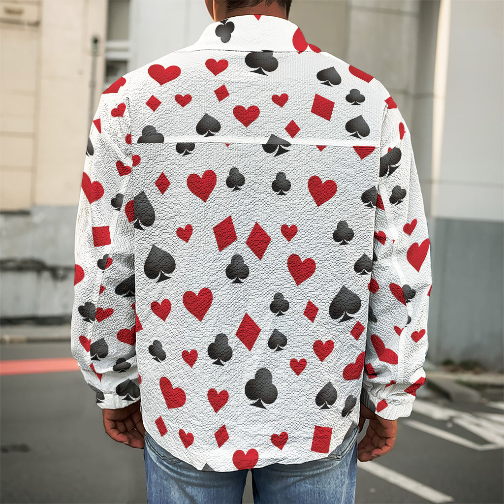 Red And Black Playing Card Suits Print Men's Shirt Jacket