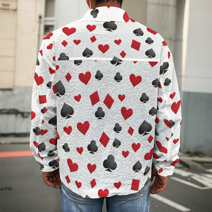 Red And Black Playing Card Suits Print Men's Shirt Jacket