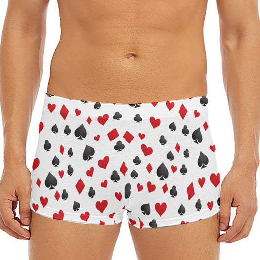 Red And Black Playing Card Suits Print Men's Short Boxer Briefs