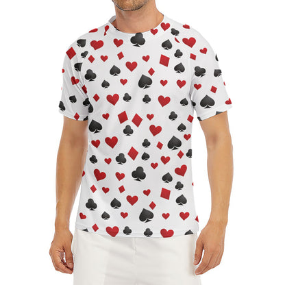 Red And Black Playing Card Suits Print Men's Short Sleeve Rash Guard