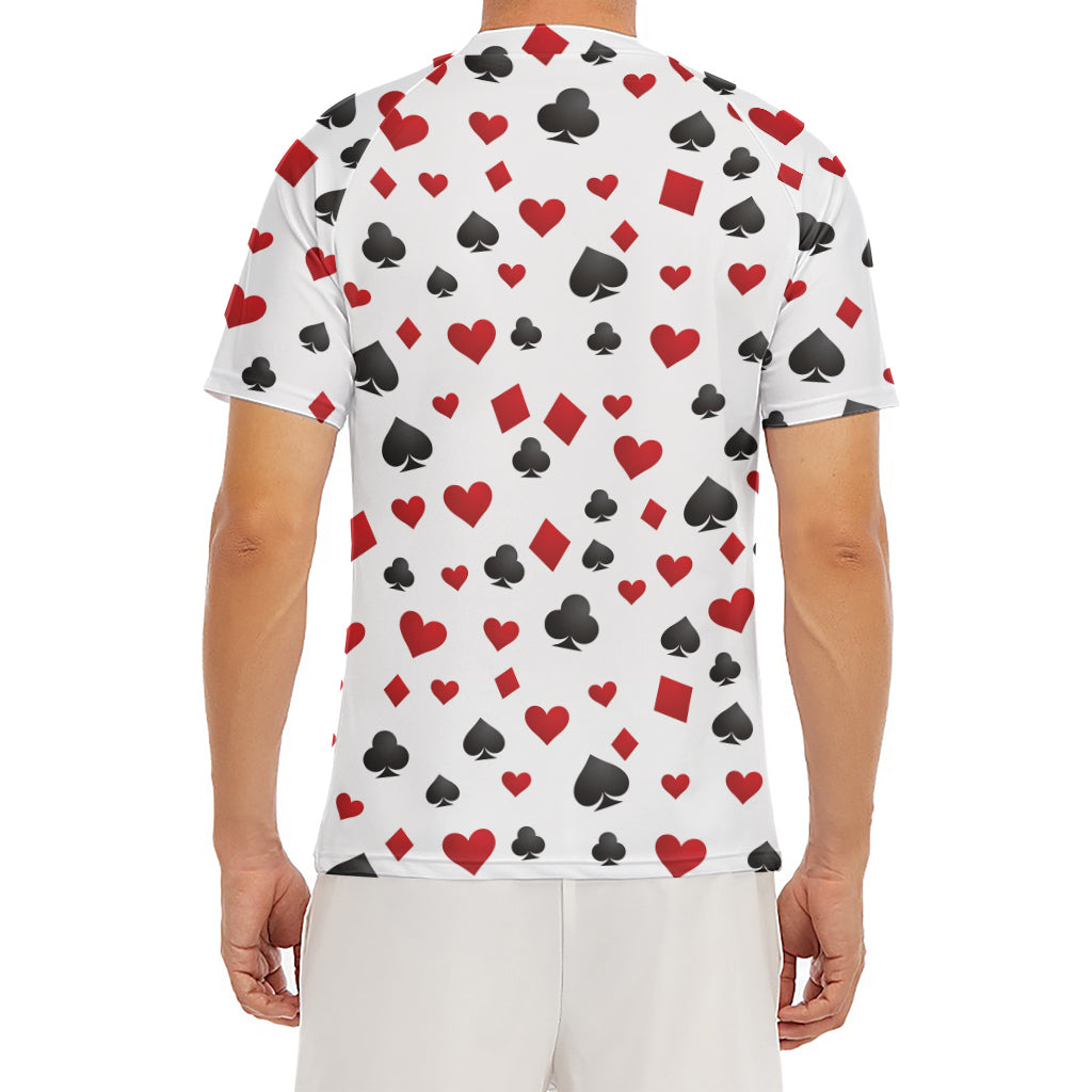 Red And Black Playing Card Suits Print Men's Short Sleeve Rash Guard