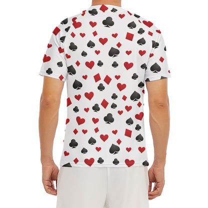 Red And Black Playing Card Suits Print Men's Short Sleeve Rash Guard