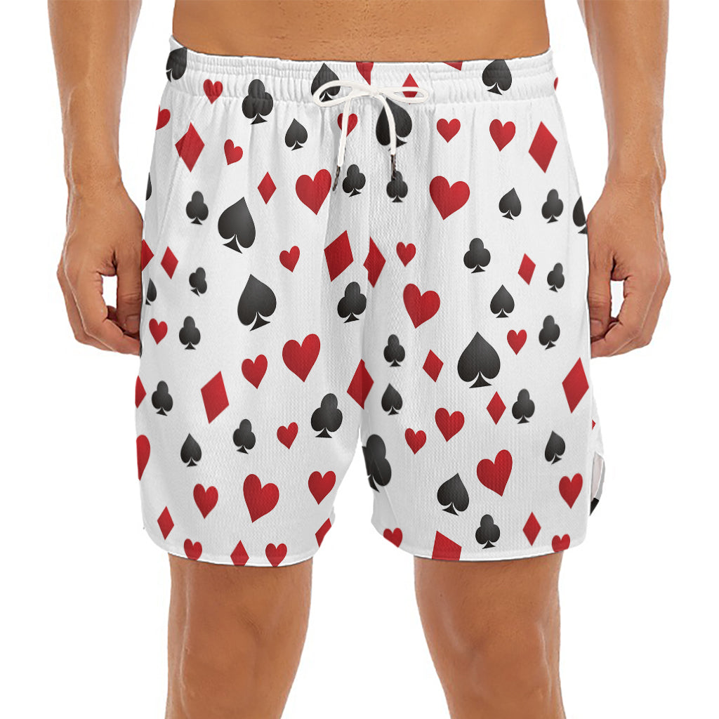 Red And Black Playing Card Suits Print Men's Split Running Shorts