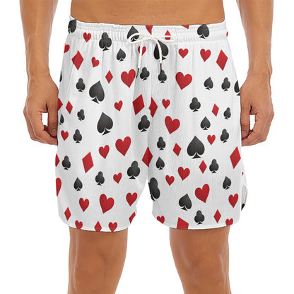 Red And Black Playing Card Suits Print Men's Split Running Shorts