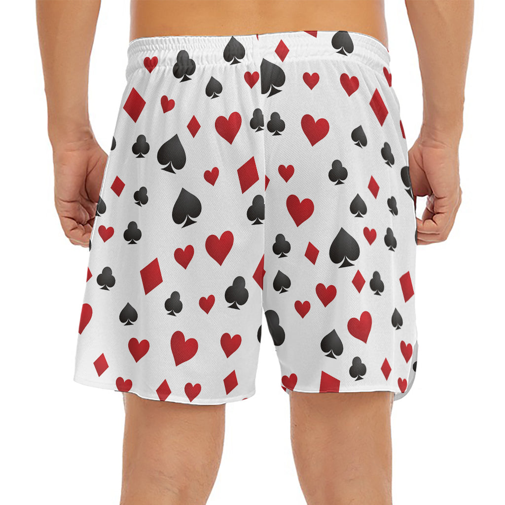 Red And Black Playing Card Suits Print Men's Split Running Shorts