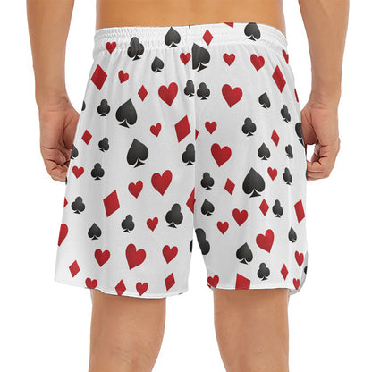 Red And Black Playing Card Suits Print Men's Split Running Shorts