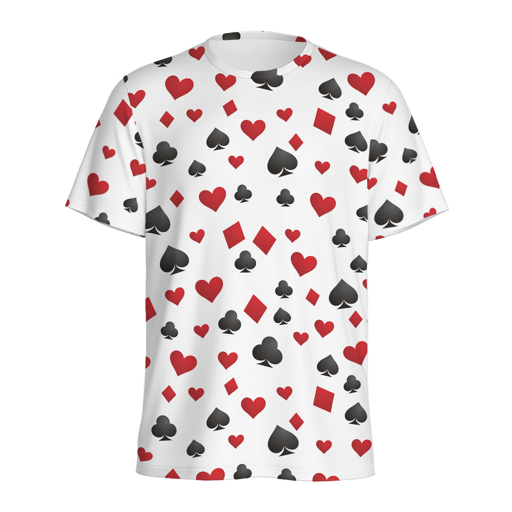 Red And Black Playing Card Suits Print Men's Sports T-Shirt