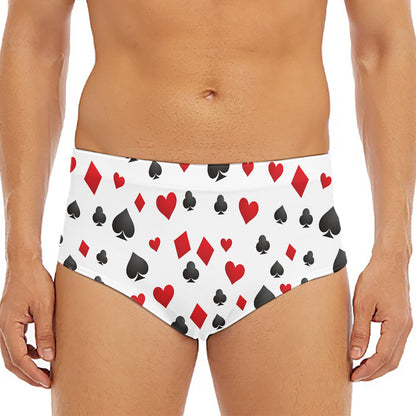 Red And Black Playing Card Suits Print Men's Triangle Swim Briefs