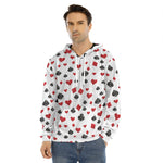 Red And Black Playing Card Suits Print Men's Velvet Pullover Hoodie