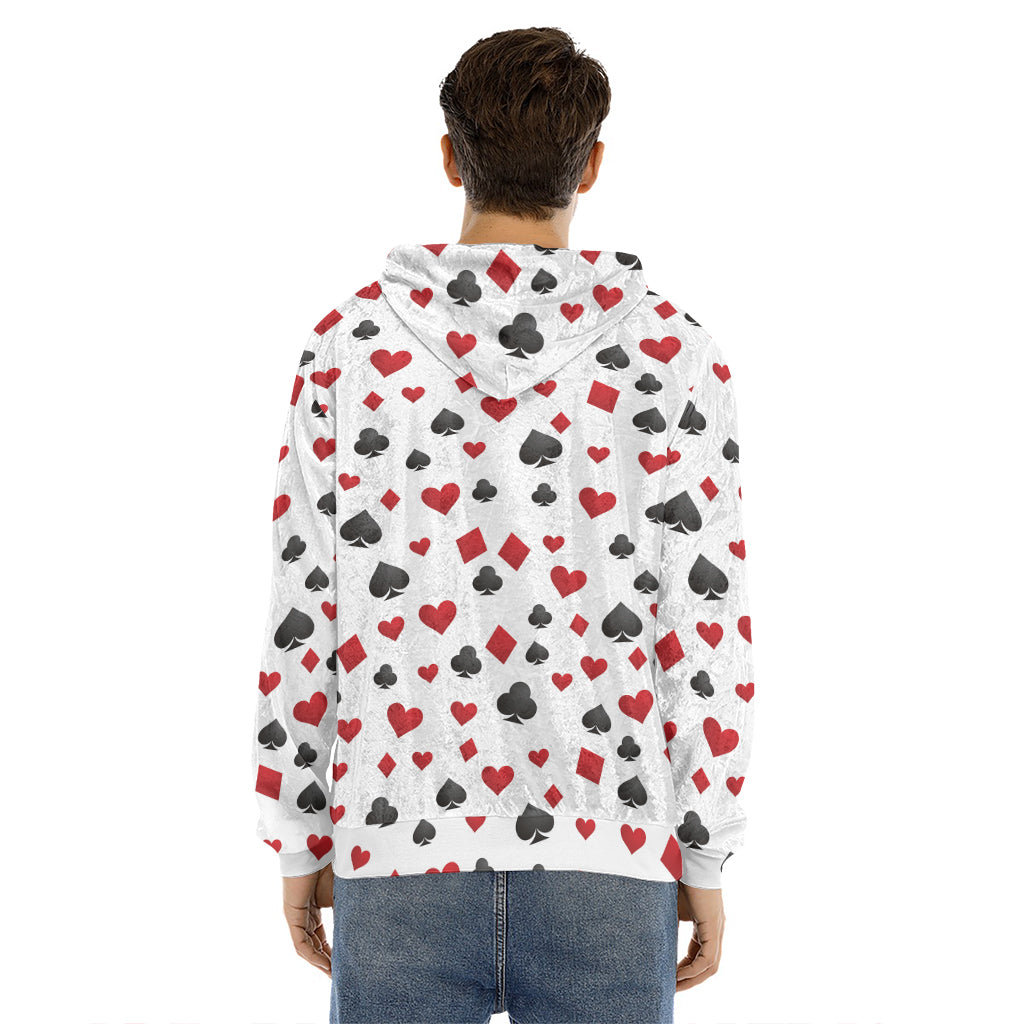 Red And Black Playing Card Suits Print Men's Velvet Pullover Hoodie