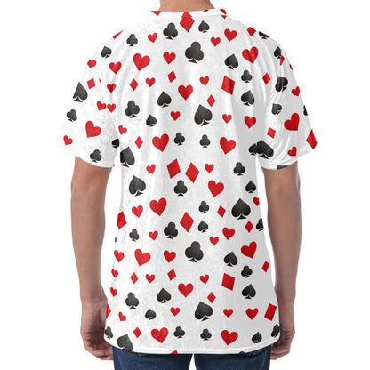 Red And Black Playing Card Suits Print Men's Velvet T-Shirt