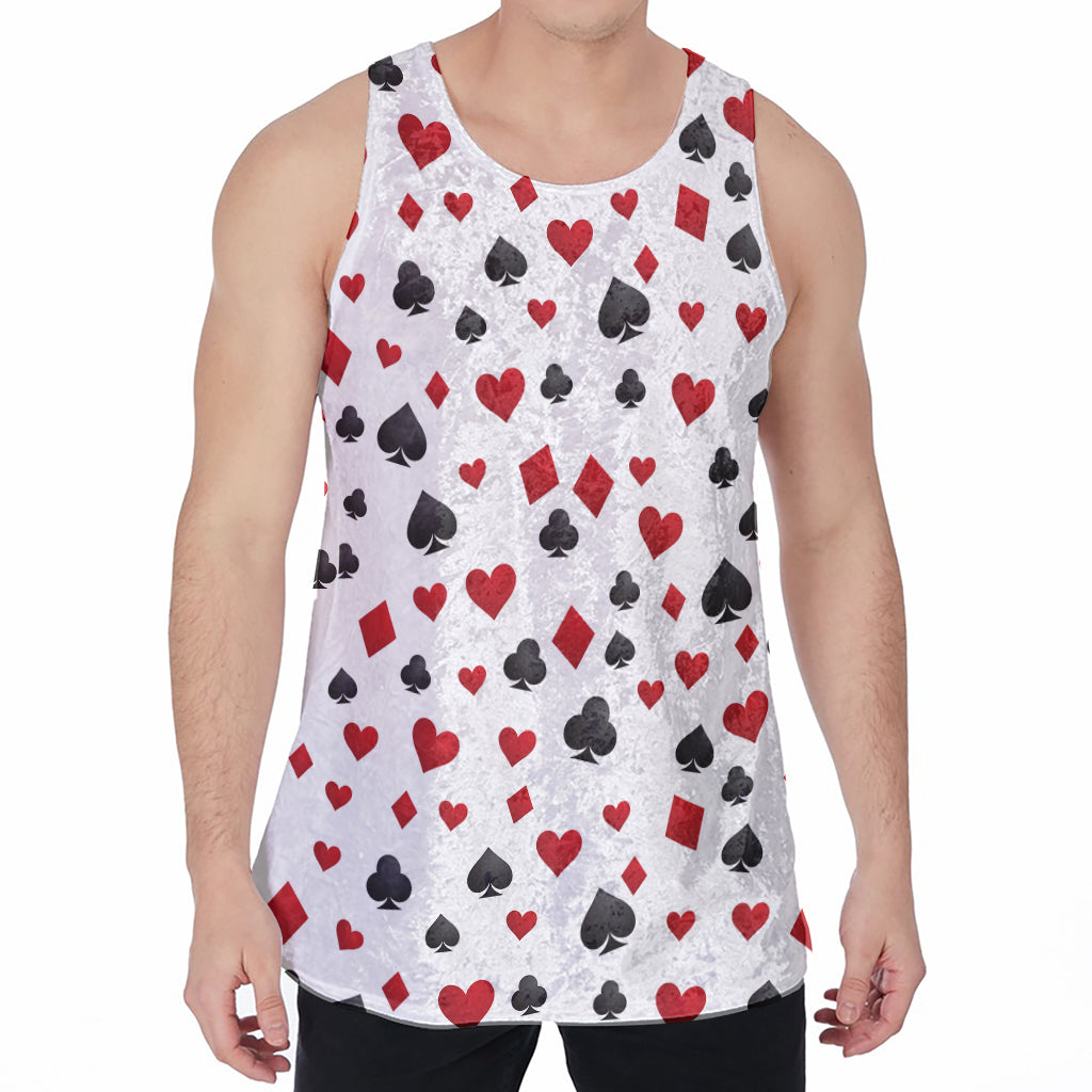 Red And Black Playing Card Suits Print Men's Velvet Tank Top