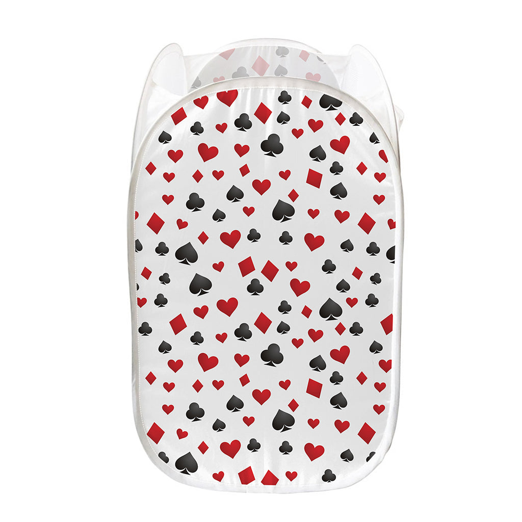 Red And Black Playing Card Suits Print Mesh Laundry Hamper