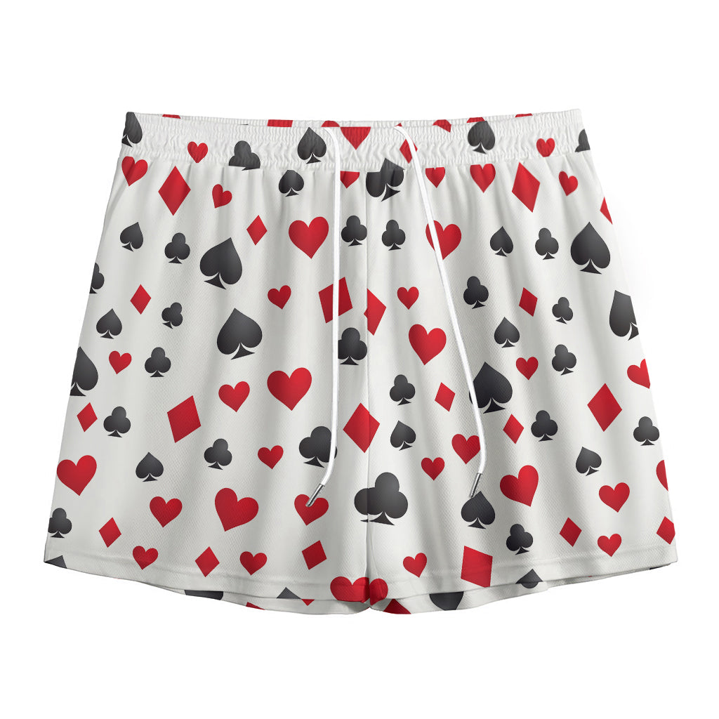 Red And Black Playing Card Suits Print Mesh Shorts
