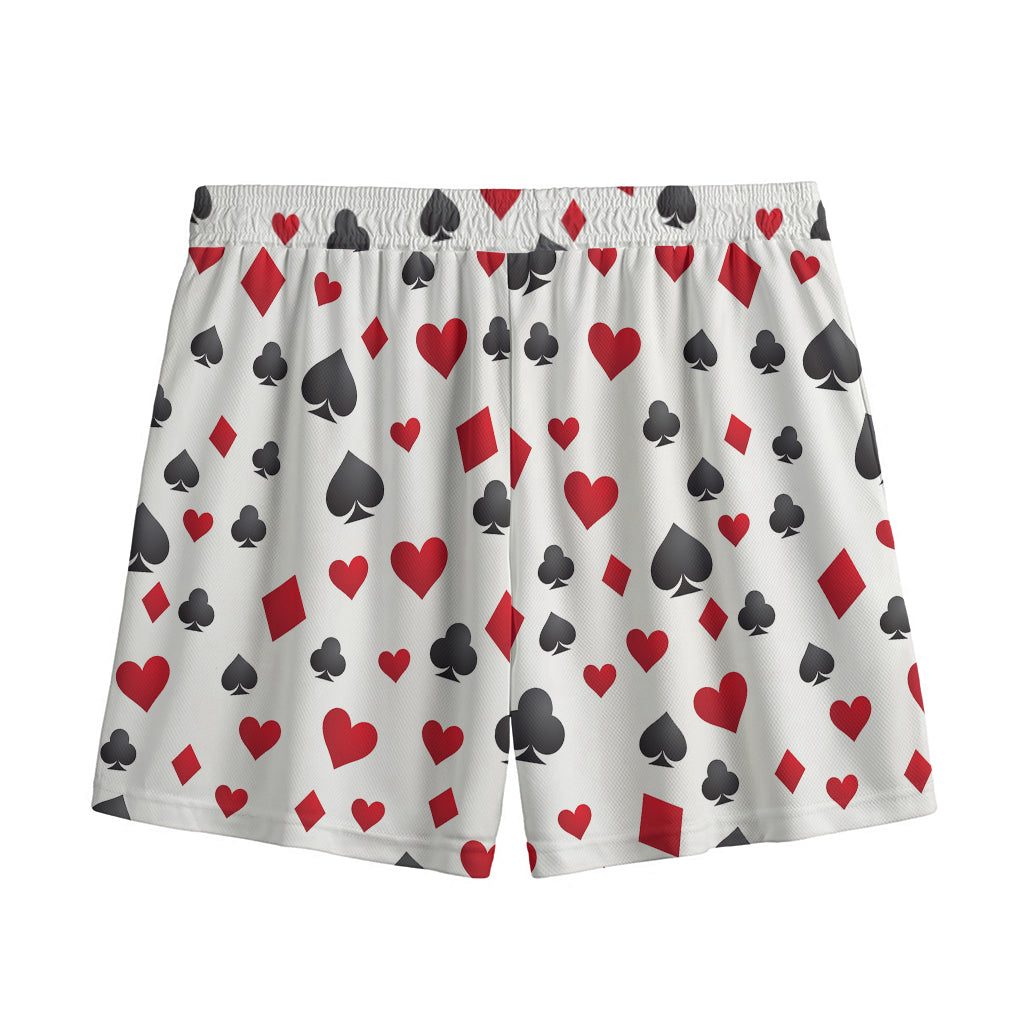 Red And Black Playing Card Suits Print Mesh Shorts