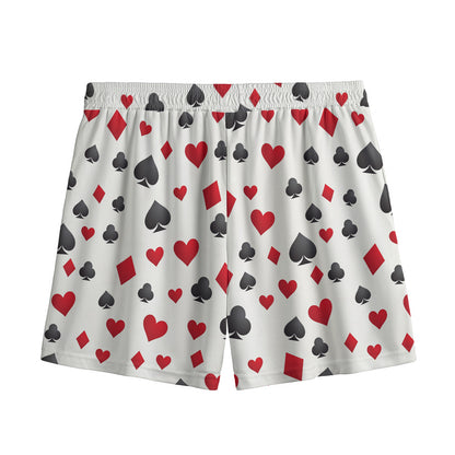 Red And Black Playing Card Suits Print Mesh Shorts